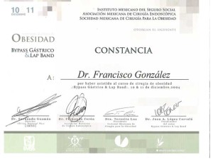 Dr. Francicso Gonzalez Lap Band Certificate
