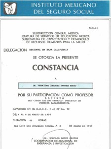 Dr. Francisco Gonzalez - Tijuana Certificate