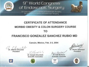 Dr. Gonzalez - Morbid Obesity Surgery Certificate