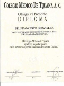 Laparoscopic Surgery Certificate - Dr. Francisco Gonzalez - Tijuana
